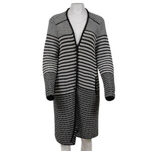Etro Womens Striped Cardigan US 14 IT 46 Black White Cotton Sweater